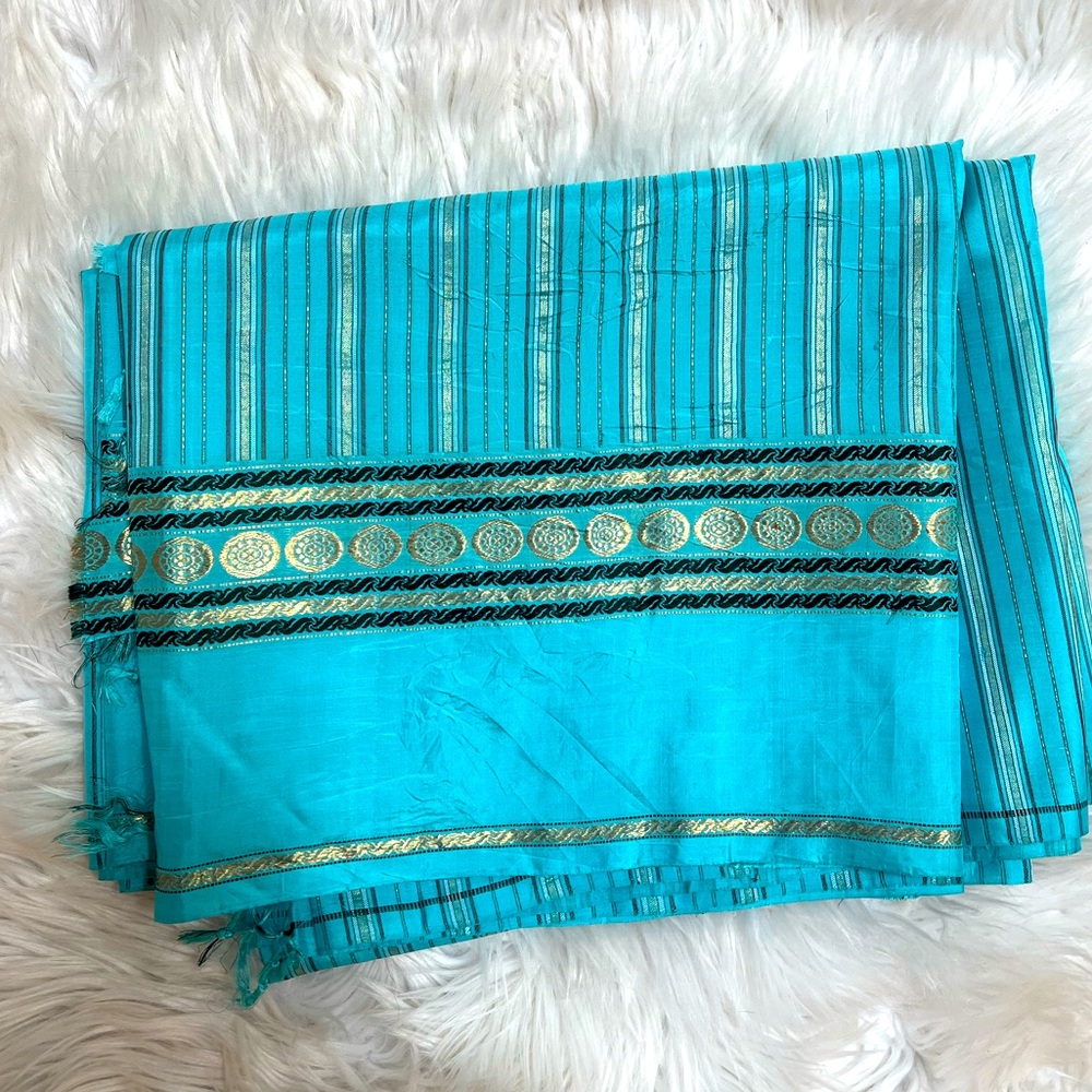 Vintage Baby Blue Silk Indian Saree